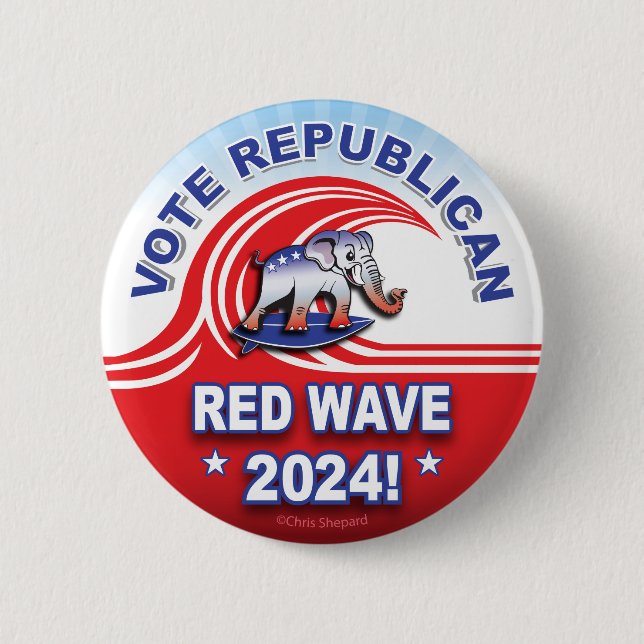 Macaron Rond 5 Cm La vague rouge républicaine 2024 tsunami surfant E (Devant)