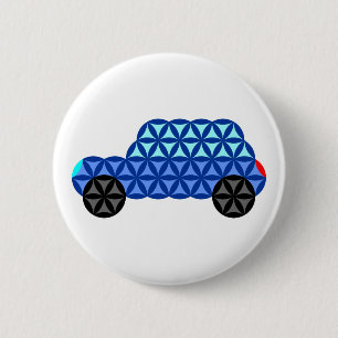 Macaron Rond 5 Cm La Voiture De Vie - Formes Sacrées B1, Bleu.