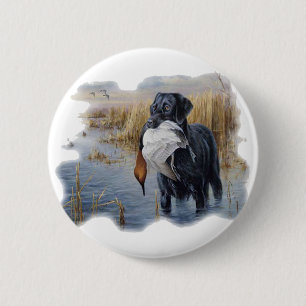 Macaron Rond 5 Cm Labrador avec la chasse de canard de canard