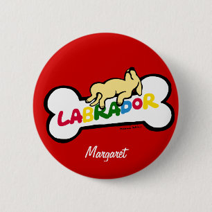 Macaron Rond 5 Cm Labrador jaune personnalisé avec un plein ventre
