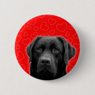Macaron Rond 5 Cm Labrador noir avec Coeurs rouges