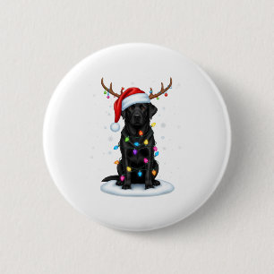 Macaron Rond 5 Cm Labrador noir de Noël Chien de rennes Lumières P