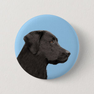 Macaron Rond 5 Cm Labrador Retriever Black Peinture Original Chien A