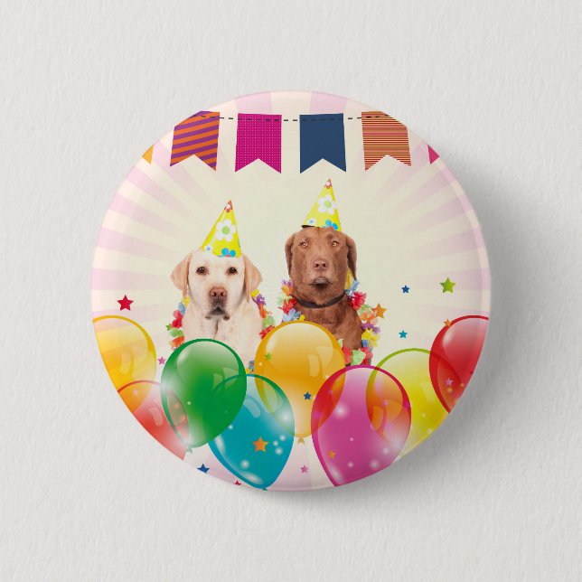 Macaron Rond 5 Cm Labrador Retriever Dog Balloons Anniversaire (Devant)