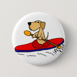 Macaron Rond 5 Cm Labrador retriever jaune drôle Kayaking
