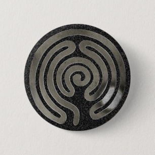 Macaron Rond 5 Cm labyrinthe argent antique éclaboussure noire