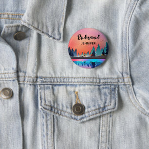 Macaron Rond 5 Cm Lac d'hiver pittoresque avec Deer Bridesmaid
