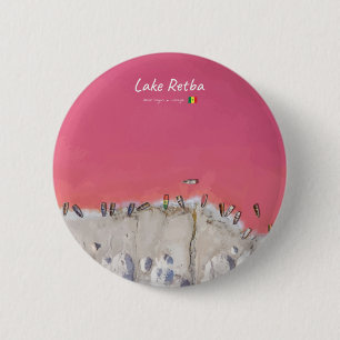 Macaron Rond 5 Cm Lac Retba, Sénégal - Bateaux du lac rose