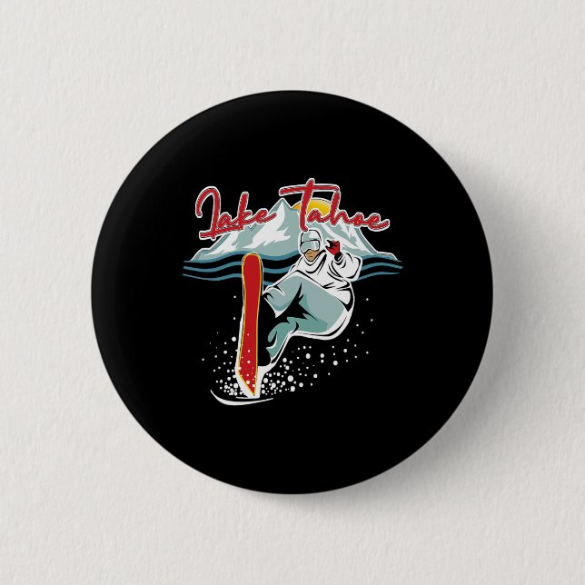 Macaron Rond 5 Cm Lac Tahoe Sierra Nevada Californie Snowboard S (Devant)
