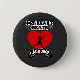 Macaron Rond 5 Cm Lacrosse Coeur Femme Joueuse Sport Passion Amour