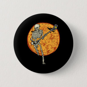 Macaron Rond 5 Cm Lacrosse Squelette Pleine lune Sports Halloween Ho