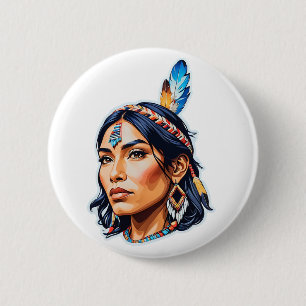 Macaron Rond 5 Cm Lady amérindienne
