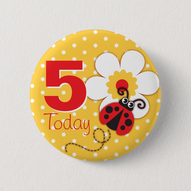 Macaron Rond 5 Cm Ladybug filles anniversaire 5 aujourd'hui bouton j (Devant)