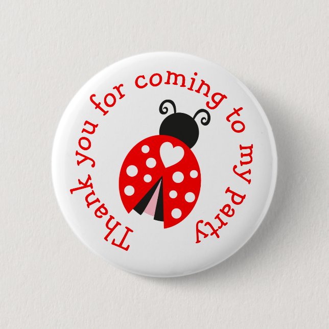 Macaron Rond 5 Cm Ladybug Ladybird Anniversaire 'Merci d'être venu' (Devant)