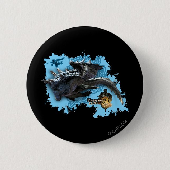 Macaron Rond 5 Cm Lagiacrus chassant le chasseur (Devant)
