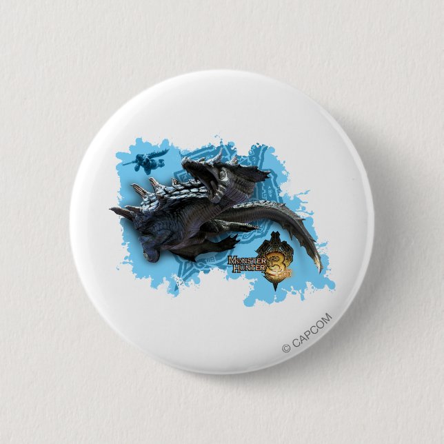 Macaron Rond 5 Cm Lagiacrus chassant le chasseur (Devant)