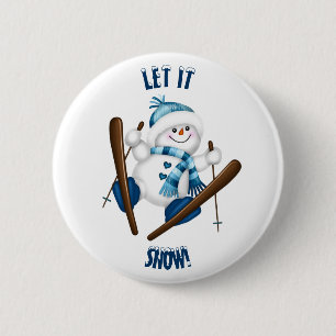 Macaron Rond 5 Cm Laisse-Le Neiger ! Snowman Skier