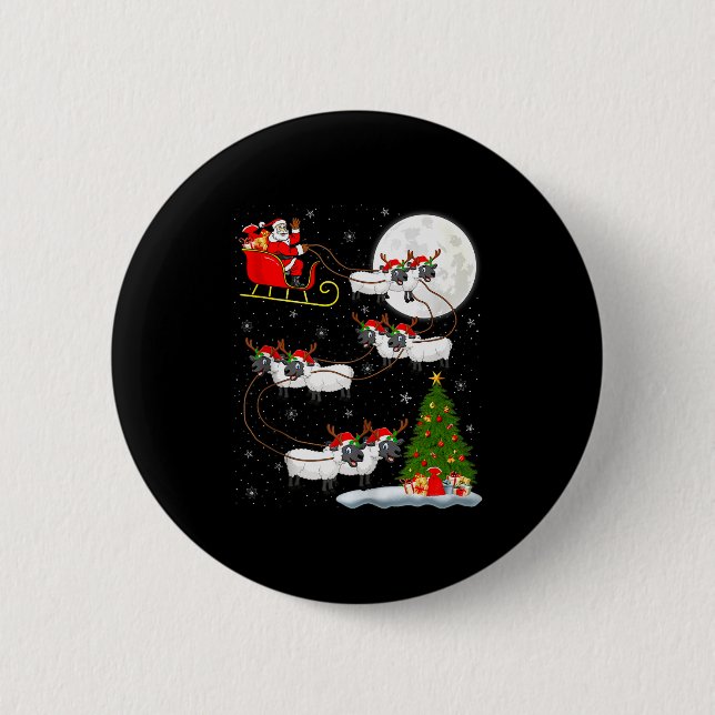 Macaron Rond 5 Cm Lambs Sheep Santa Sleigh Flying Funny Magical Chri (Devant)