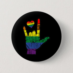 Macaron Rond 5 Cm Langues des signes gay pride ASL LGBT Sensibilisat