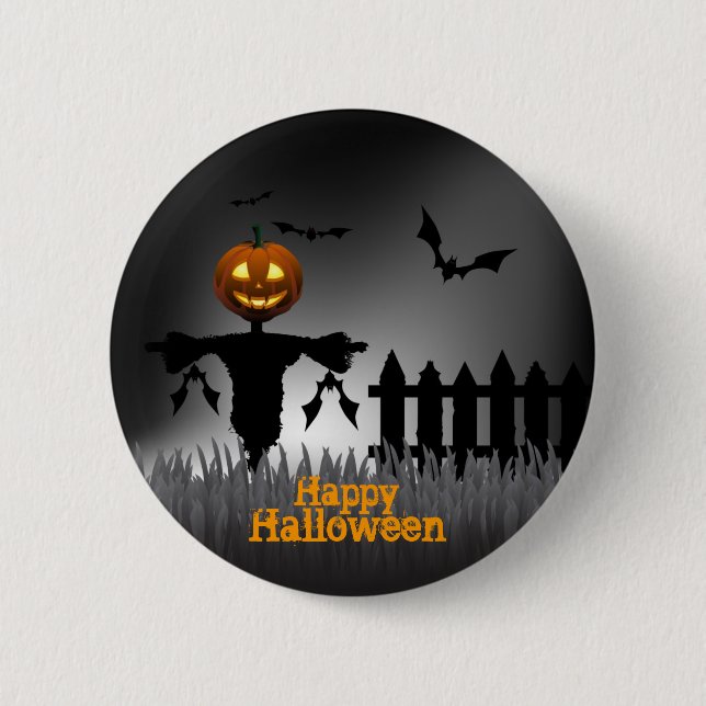 Macaron Rond 5 Cm Lanterne heureuse de Halloween - de Scarecrrow (Devant)