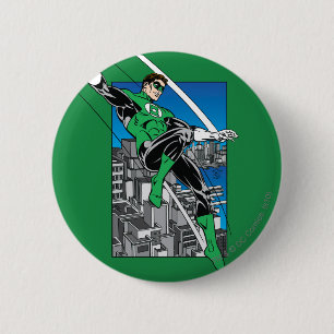 Macaron Rond 5 Cm Lanterne verte avec l'arrière - plan de ville