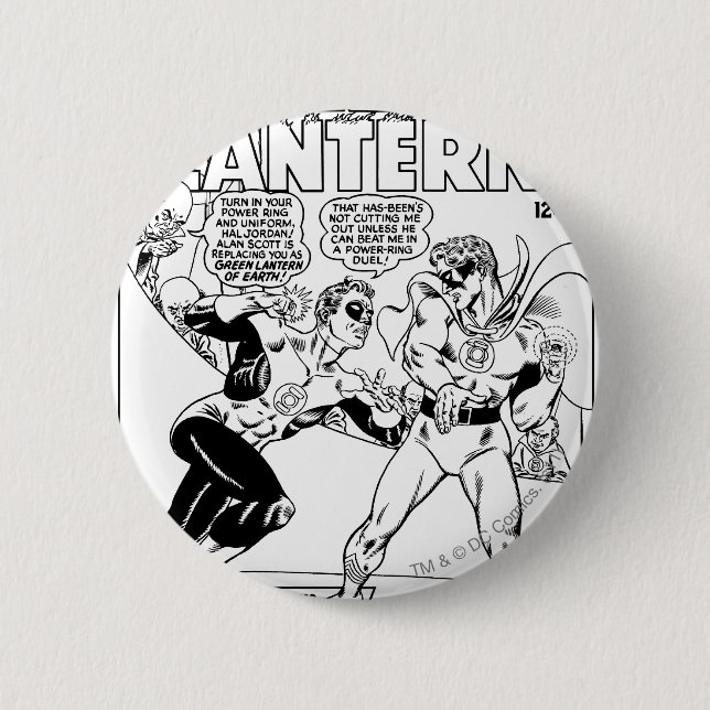 Macaron Rond 5 Cm Lanterne verte dans l'anneau, noir et blanc (Devant)