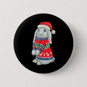 Macaron Rond 5 Cm Lapin avec pull de Noël Xmas Rabbit Noël