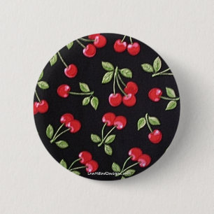 Macaron Rond 5 Cm lapin billy Rockabilly Cerises Rouges sur Fond Noi