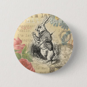 Macaron Rond 5 Cm Lapin Blanc Aventures d'Alice au Pays des Merveill