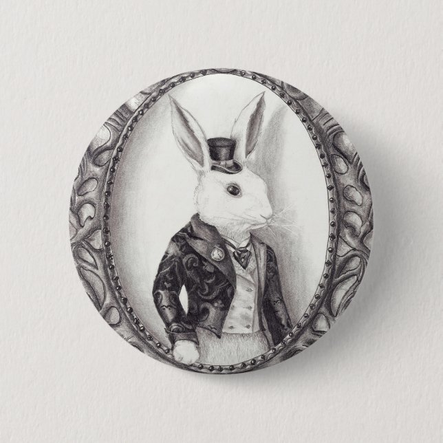 Macaron Rond 5 Cm Lapin blanc - bouton (Devant)