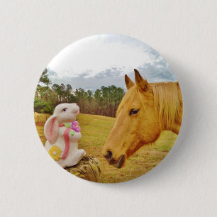 Macaron Rond 5 Cm Lapin blanc et Cheval jaune