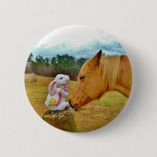 Macaron Rond 5 Cm Lapin blanc et Cheval jaune
