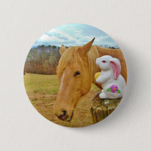 Macaron Rond 5 Cm Lapin blanc et cheval jaune blond