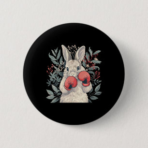 Macaron Rond 5 Cm Lapin boxeur avec gants de boxe Kickboxing Drôle B