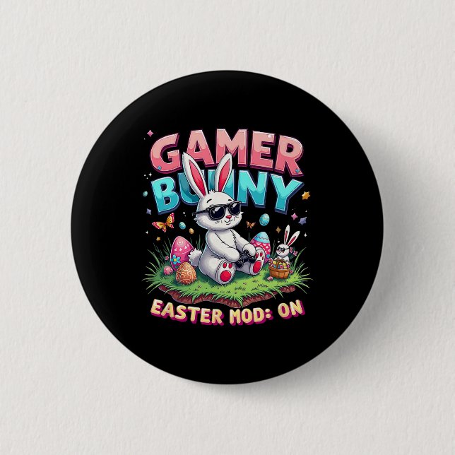 Macaron Rond 5 Cm Lapin de gamer drôle de Pâques Mod sur cadeau de j (Devant)