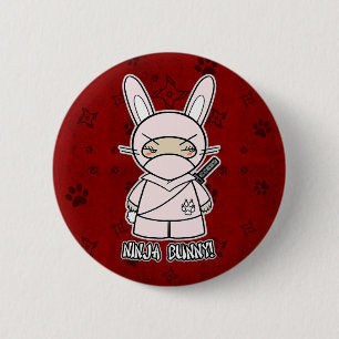 Macaron Rond 5 Cm Lapin de Ninja ! Dans le bouton rouge