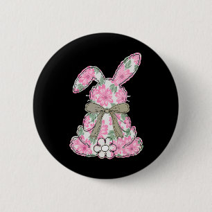 Macaron Rond 5 Cm Lapin de Pâques à nœud coquet Florales de printemp