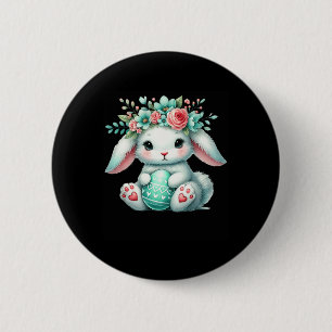 Macaron Rond 5 Cm Lapin de Pâques avec couronne de fleurs Filles Fem
