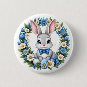 Macaron Rond 5 Cm Lapin de Pâques avec des florales