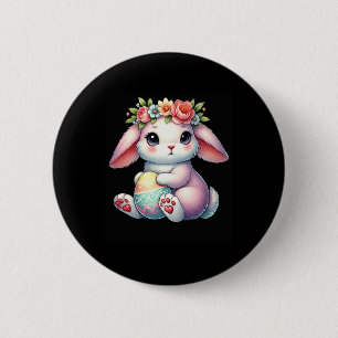 Macaron Rond 5 Cm Lapin De Pâques Avec Fleurs Filles De La Couronne