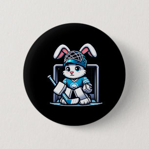 Macaron Rond 5 Cm Lapin de Pâques Gardien de but de hockey sur glace