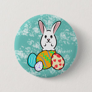 Macaron Rond 5 Cm Lapin de Pâques sur les oeufs de Pâques