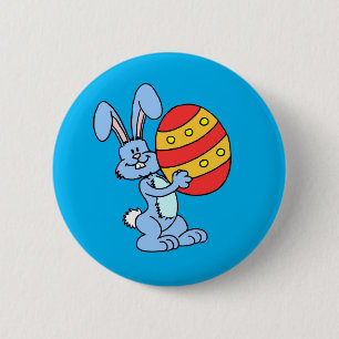 Macaron Rond 5 Cm Lapin de Pâques tenant un oeuf de Pâques coloré