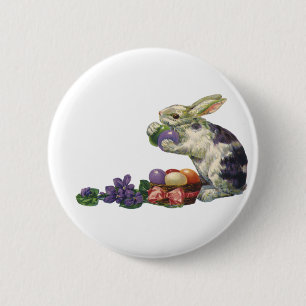 Macaron Rond 5 Cm Lapin de Pâques victorien vintage, oeufs et fleurs