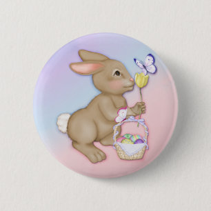 Macaron Rond 5 Cm Lapin et panier de Pâques