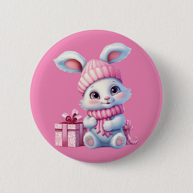 Macaron Rond 5 Cm Lapin lapin d'hiver (Devant)