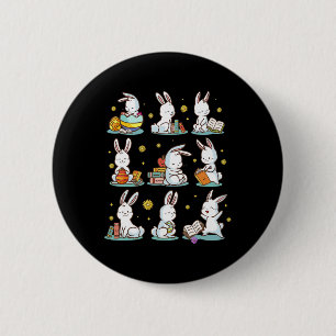 Macaron Rond 5 Cm Lapin lisant un livre Joyeuses Pâques Bookworm Enf