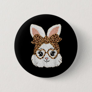 Macaron Rond 5 Cm Lapin Mignon Visage de Léopard Fille Gles Heureuse