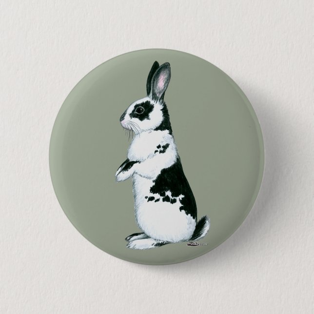 Macaron Rond 5 Cm Lapin : Noir et Blanc (Devant)