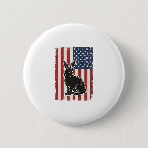 Macaron Rond 5 Cm Lapin Patriotique Drapeau Américain Gravure Vintag